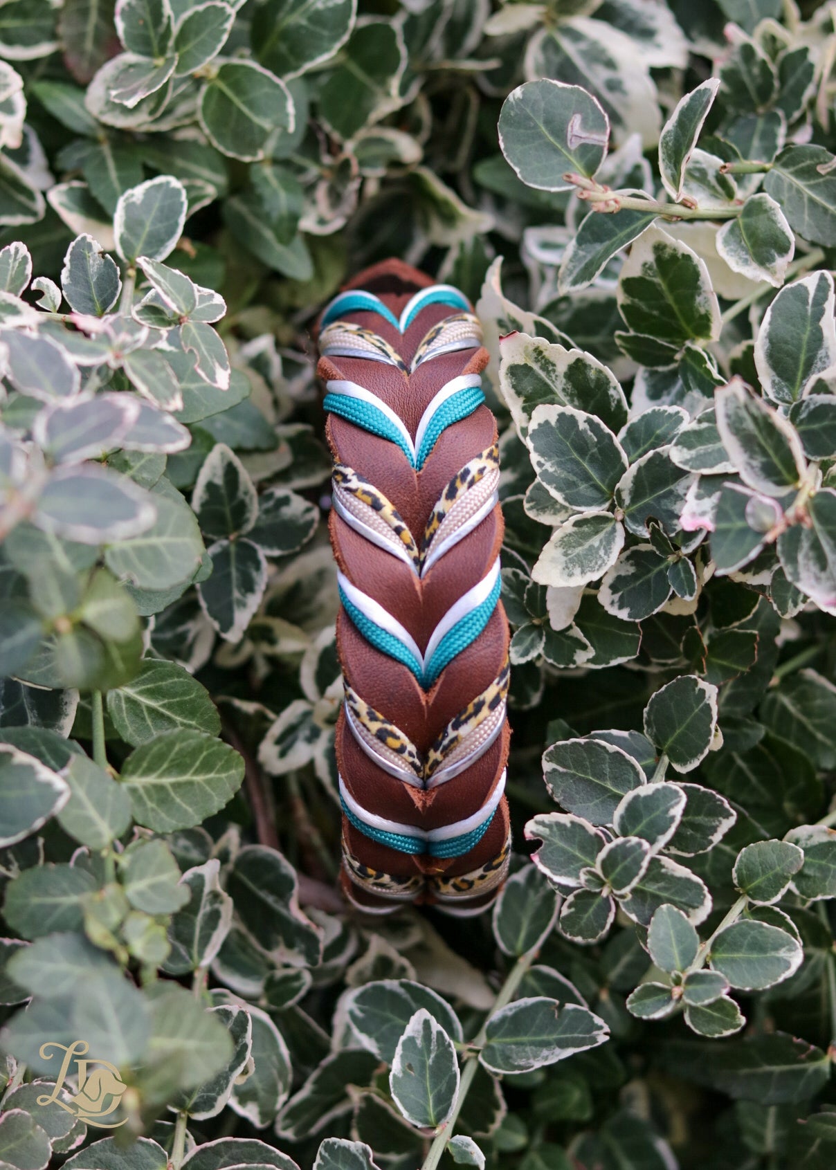 Sofortkauf Leo Halsband Braun/Petrol Halsband Silber 2,5cm Breite (27-31cm)