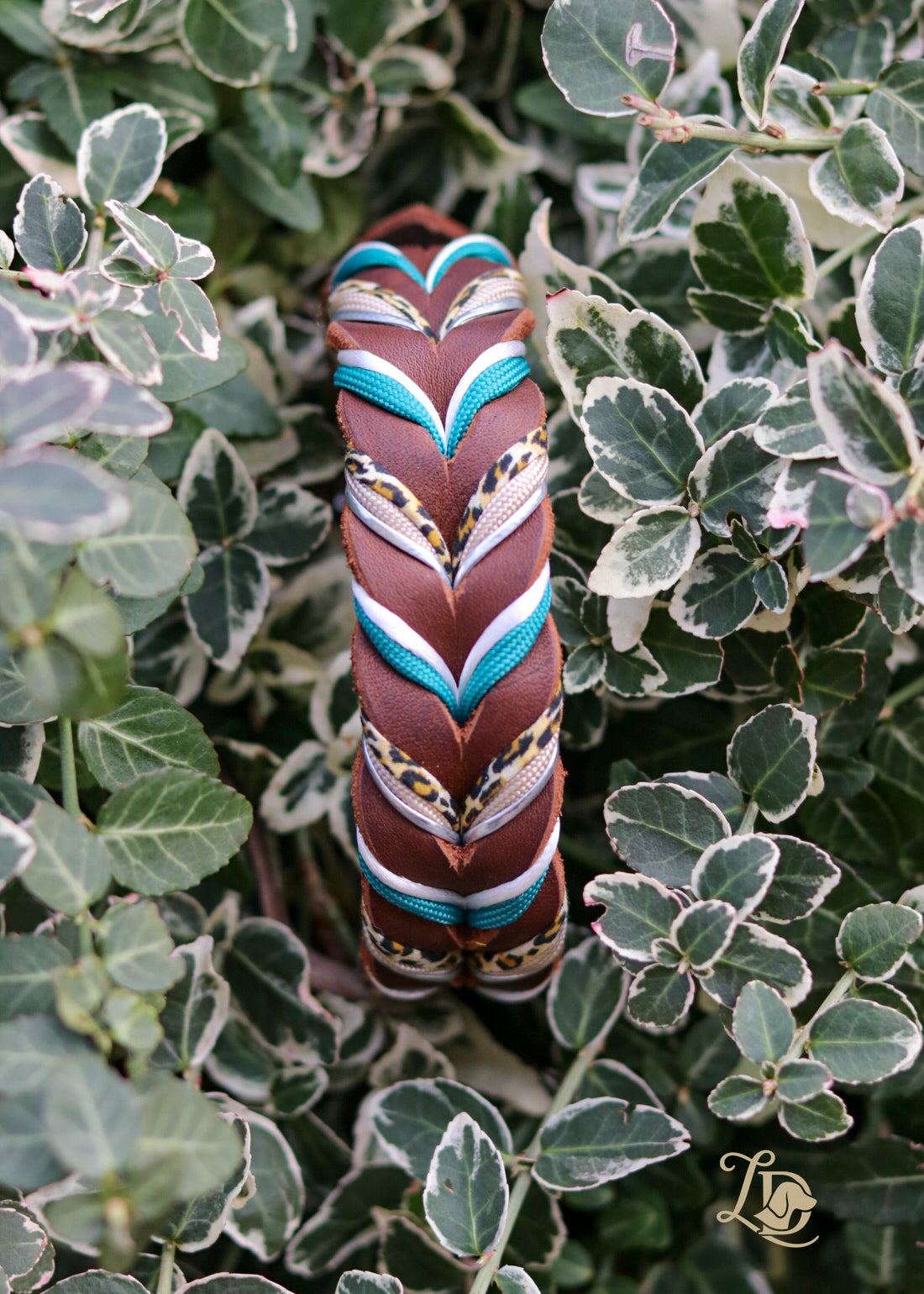 Sofortkauf Leo Halsband Braun/Petrol Halsband Silber 2,5cm Breite (27-31cm)