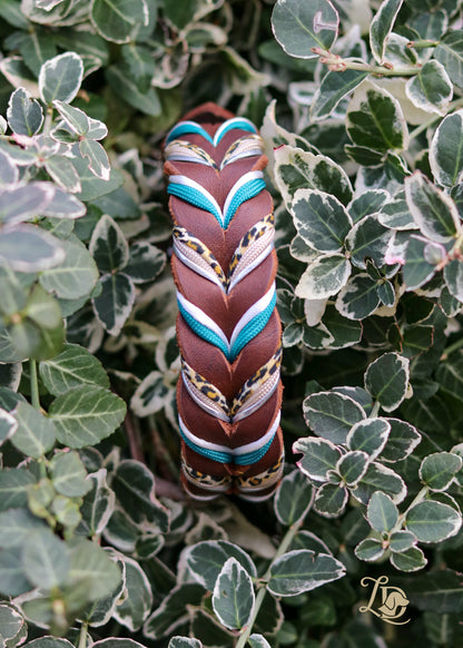 Sofortkauf Leo Halsband Braun/Petrol Halsband Silber 2,5cm Breite (27-31cm)